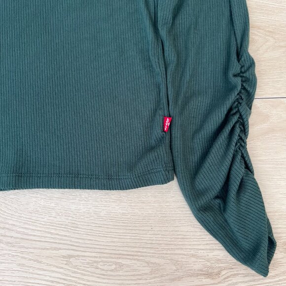 Levi's Ruched Turtleneck Top in Spruce Green (Lrg) Dark Academia / Classic Prep - Picture 5 of 12